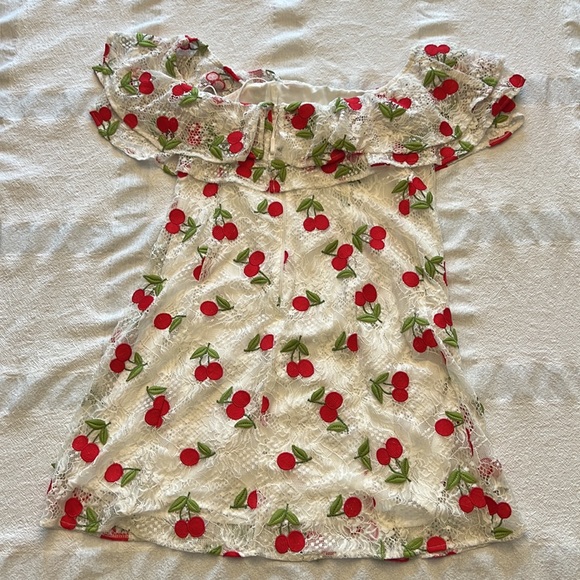 Show Me Your Mumu Rita Ruffle Mini Dress Cherry Embroidered Lace - Picture 9 of 9